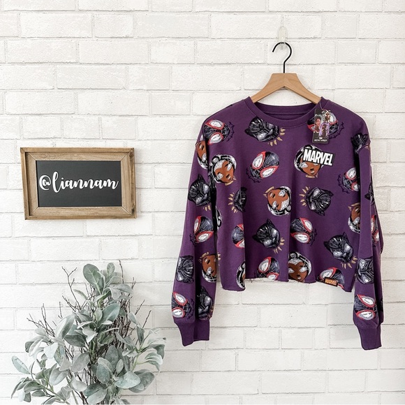 Marvel Sweaters - MARVEL Purple Cut Off Sweatshirt